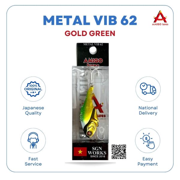 Mồi cá sắt câu Lure METALLIC GOLD Green Metal VIB 62