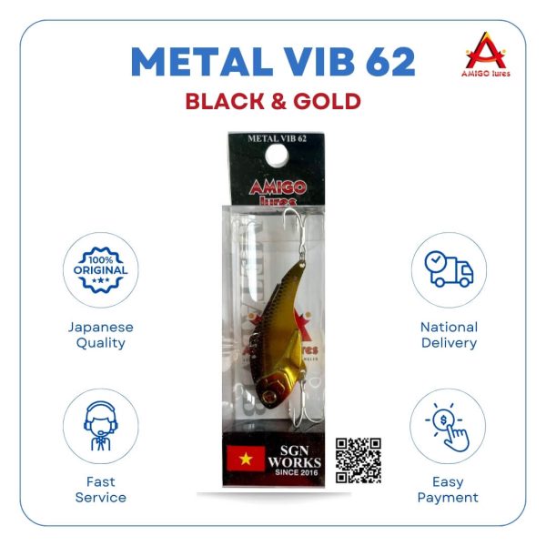 Mồi câu Nhật Bản METAL VIB 62 Metallic Black & Gold